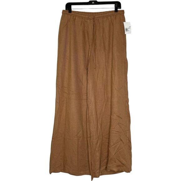 |NWT| FOREVER 21 Linen Blend High Rise Wide Leg Drawstring Pull On Pant - Picture 1 of 7